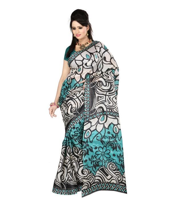 Ambaji White Printed Art Silk Saree available at snapdeal for Rs.299