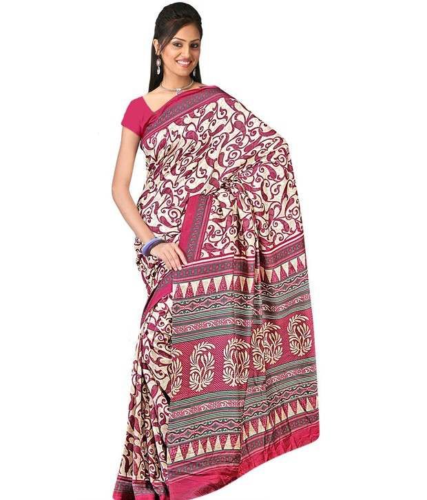 Fabdeal White Printed Silk Saree available at snapdeal for Rs.499