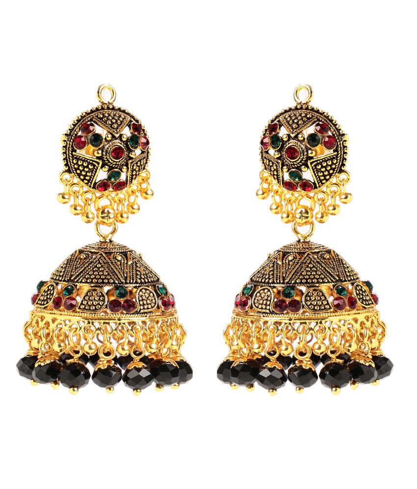 Antique Look Black Beaded Jhumkas by GoldNera