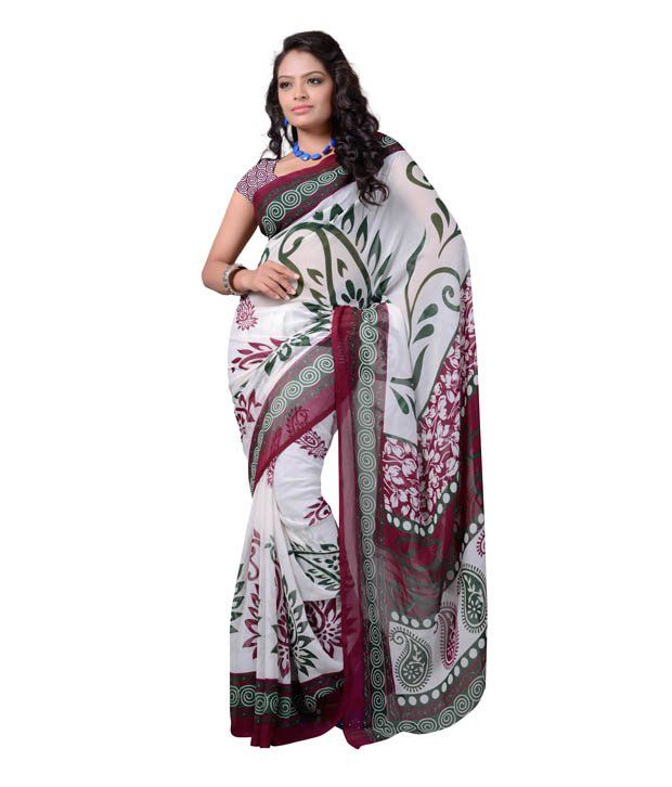 Ambaji White Printed Faux Georgette Saree With Blouse Piece available at snapdeal for Rs.299