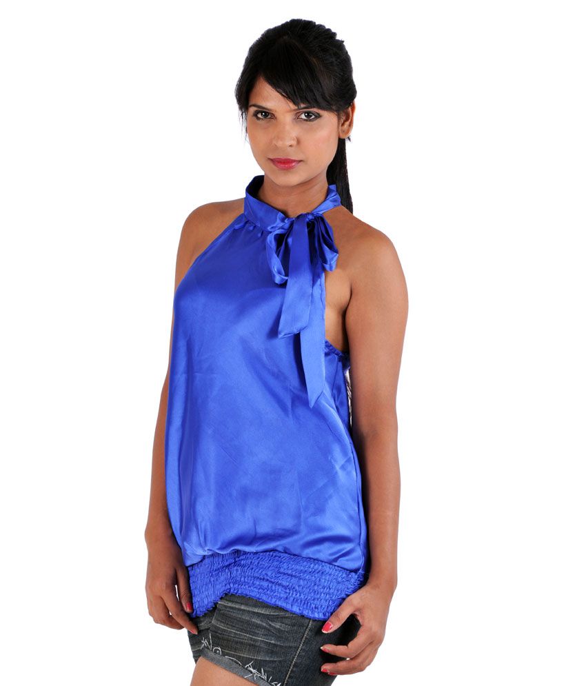Younky Younky Neck Halter Blue Top With Neck Tie