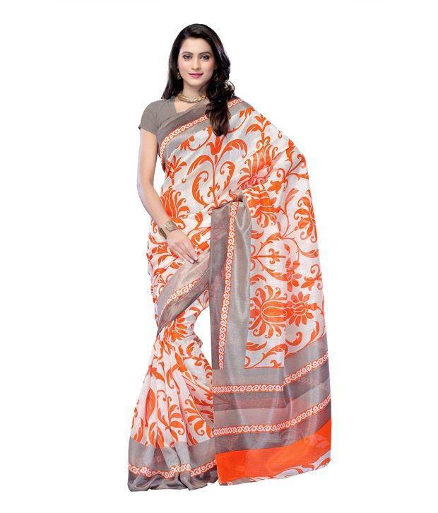Fabdeal Off White Colored Bhagalpuri Silk Printed Saree available at snapdeal for Rs.499