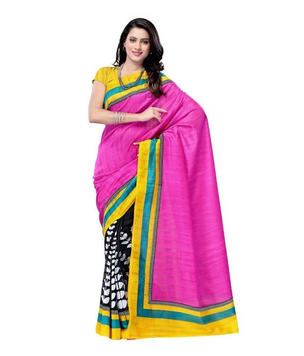 Fabdeal Pink & Black Colored Bhagalpuri Silk Printed Saree available at snapdeal for Rs.499