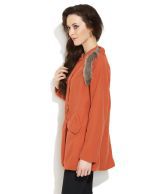 Liebemode Orange Cotton Blend Regular Collar Coats