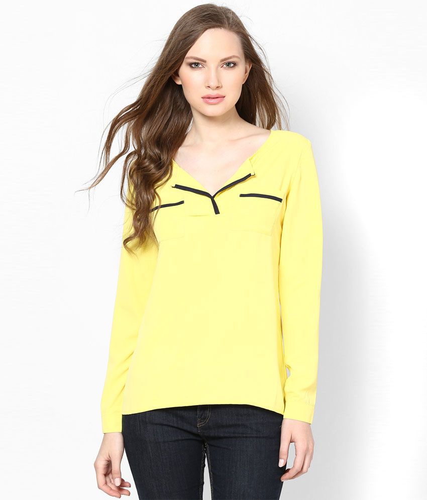Femella Yellow Solids Poly Crepe Tunic available at snapdeal for Rs.255
