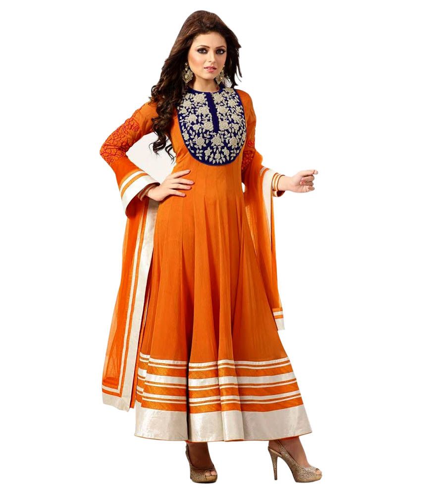 Lt 48 Madhubala Orange Embroidered Pure Dress Material