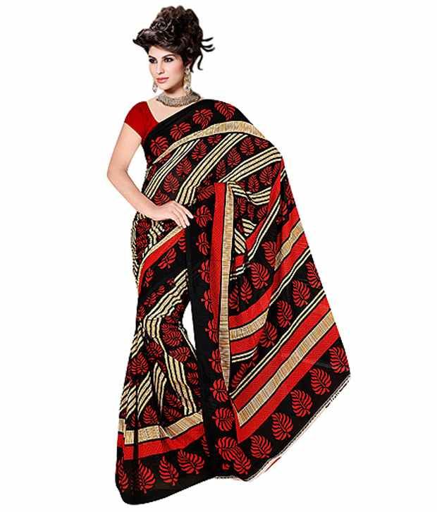Janasya Black Faux Georgette Printed Saree available at snapdeal for Rs.1173