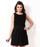 Buylane Black Lace Poly Cotton Short Dresses