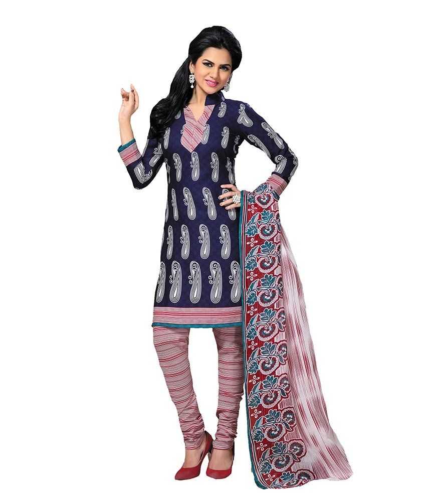 Vineberi Beautiful And Elegant Unstitched Cotton Printed Blue And available at snapdeal for Rs.399