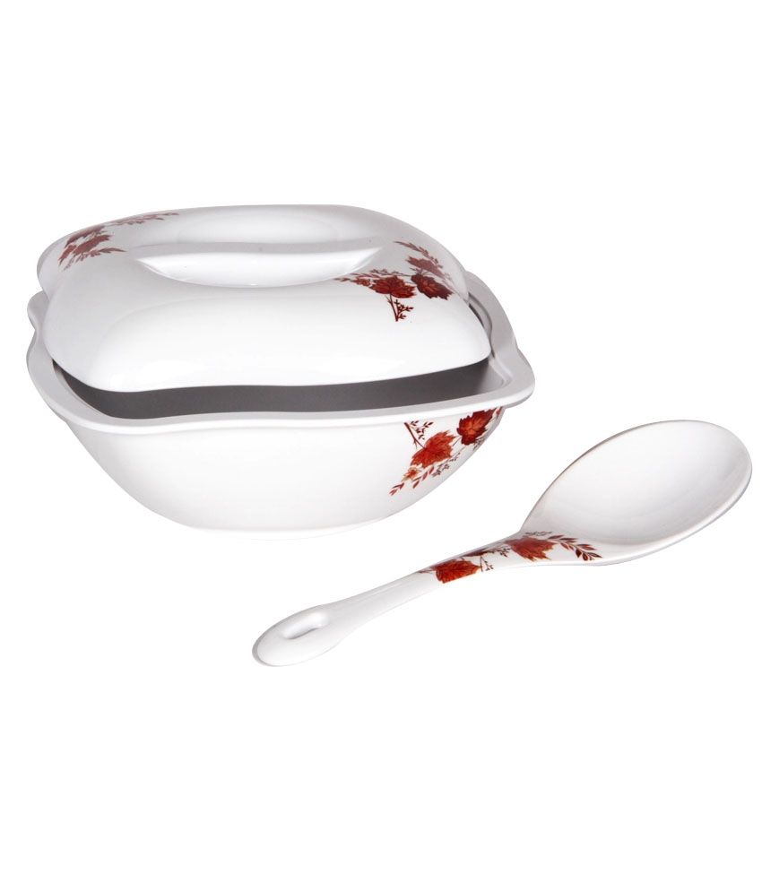 Iveo Maple Leaf Melamine Quadra Serving Bowl W/lid & Spoon (3 Pcs) available at snapdeal for Rs.619