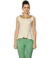 Miss Chase White Solids Cotton Peplum Top