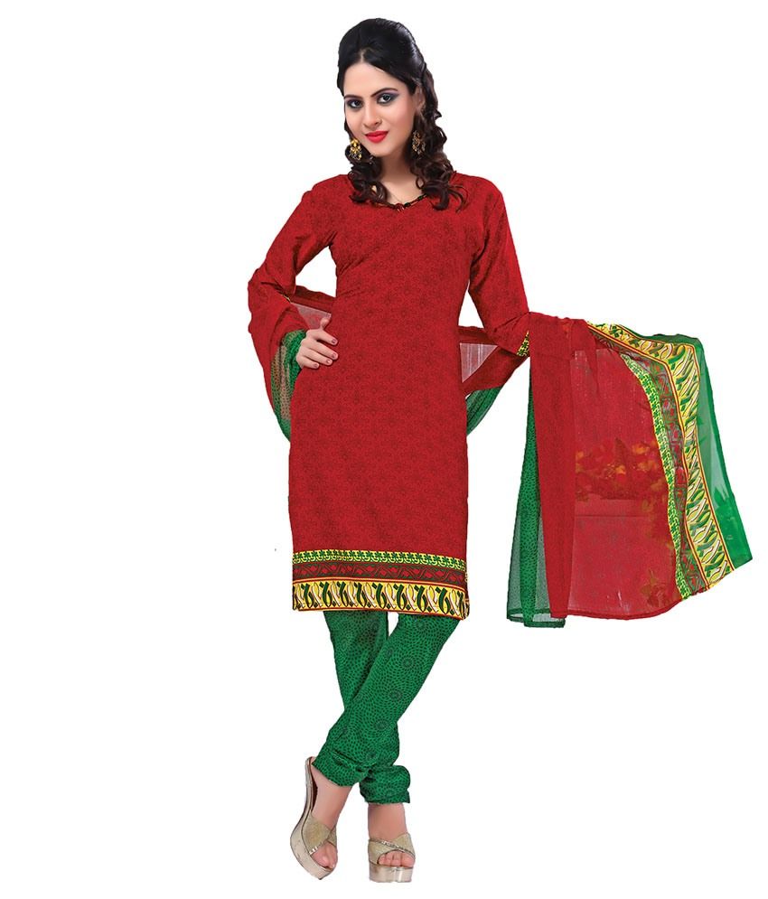 Vineberi Beautiful And Gorgeous Unstitched Printed Crepe Red Salwar Suit Dress Material With Dupatta available at snapdeal for Rs.399