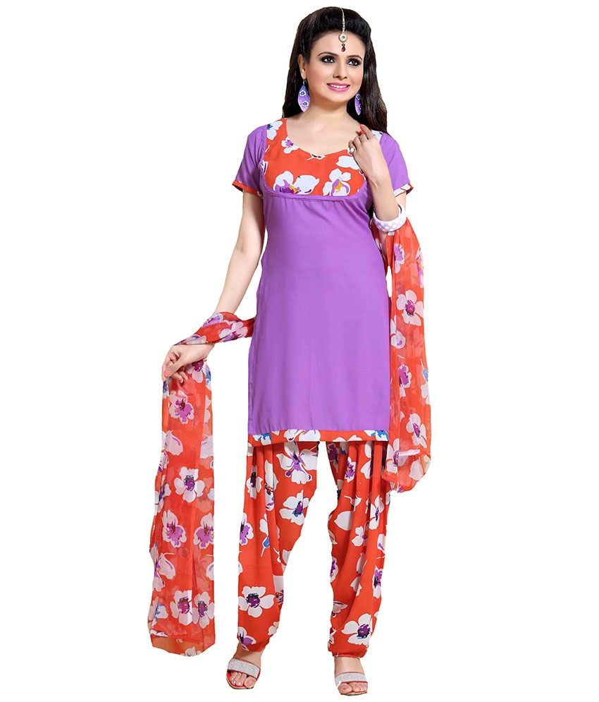 Vineberi Beautiful And Gorgeous Unstitched Printed Crepe Purple Dress Material With Dupatta available at snapdeal for Rs.399