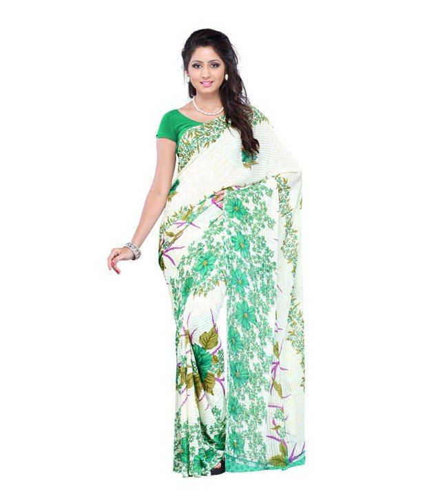 Ambaji White Printed Faux Georgette Saree With Blouse Piece available at snapdeal for Rs.299