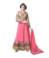 Boutiqe Collection Peachpuff Pure Georgette Embroidered Anarkali Dress Material 