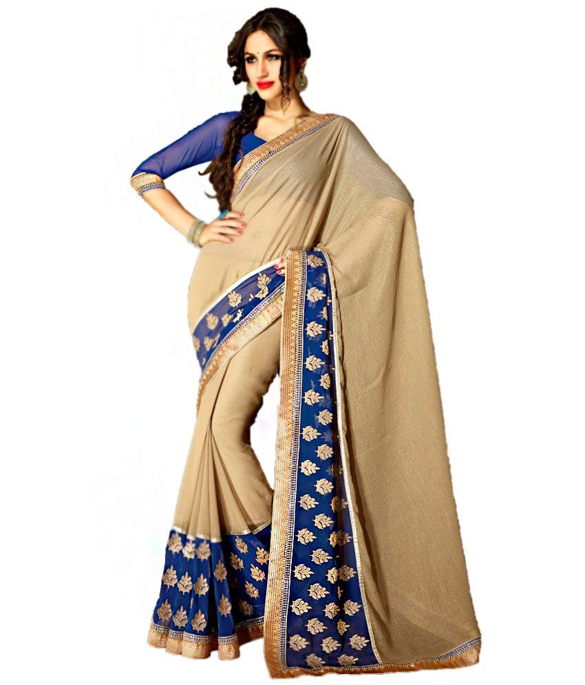 Vardha Trendz Elegant Beige Pure Georgette Designer Embroidered Party Wear Saree available at snapdeal for Rs.6375