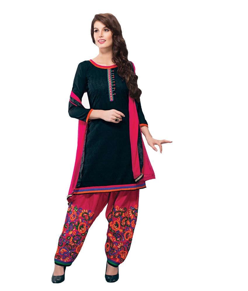 Salwar Studio Black And Pink Unstitched Churidar Kameez With Dupatta available at snapdeal for Rs.5425