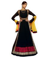 Vihaanz Black Faux Georgette Embroidered Anarkali Gown Dress Material
