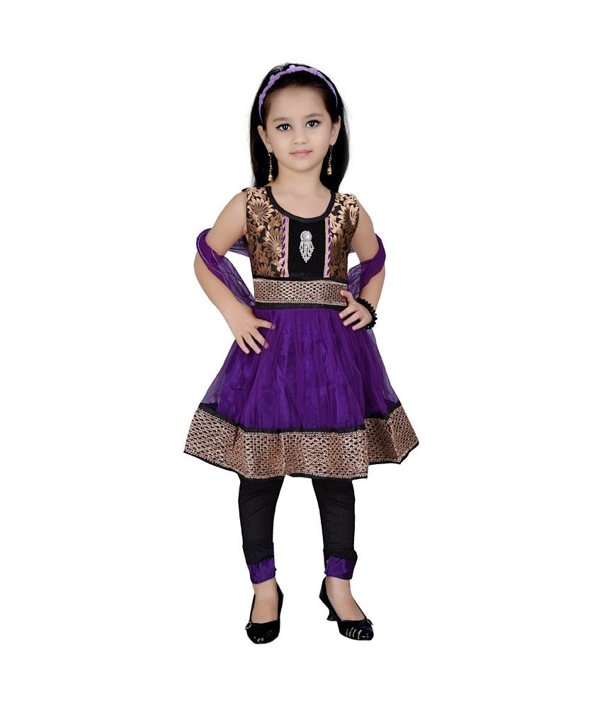 Princes's Purple Color Net Anarkali Salwaar Suit Set For Kids available at snapdeal for Rs.461