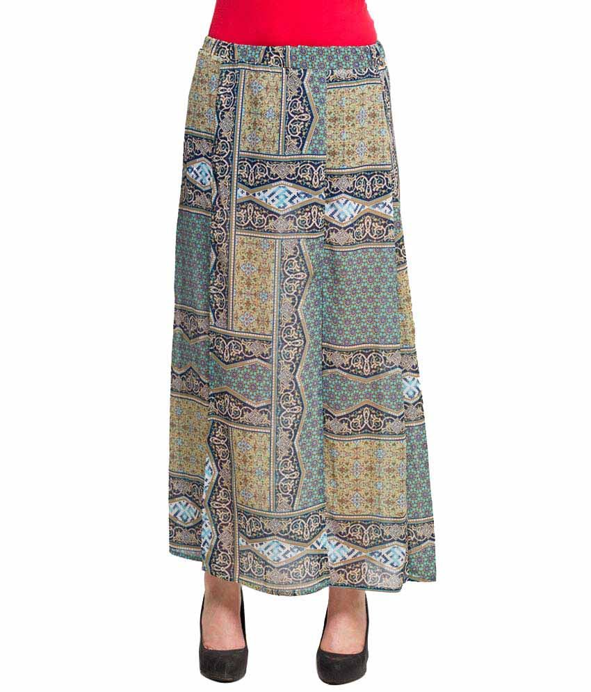 Oxolloxo Green & Blue Printed Polyester Long Skirt available at snapdeal for Rs.343