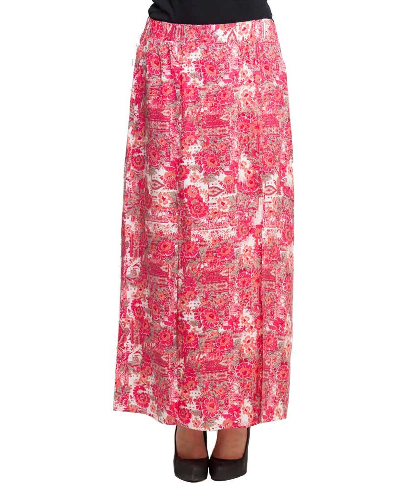 Oxolloxo Pink & White Floral Viscose Long Skirt available at snapdeal for Rs.343
