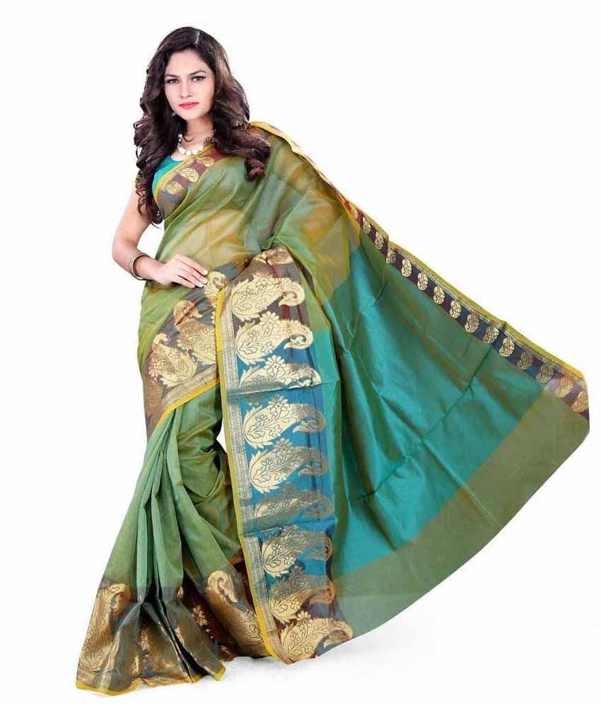 Asavari Saffire-green Cotton Net Banarasi Saree available at snapdeal for Rs.999