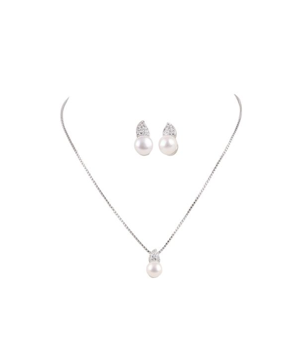 Krishna Pearls And Jewellers White Playful Spree Pearl Chain Necklace Set available at SnapDeal for Rs.5100