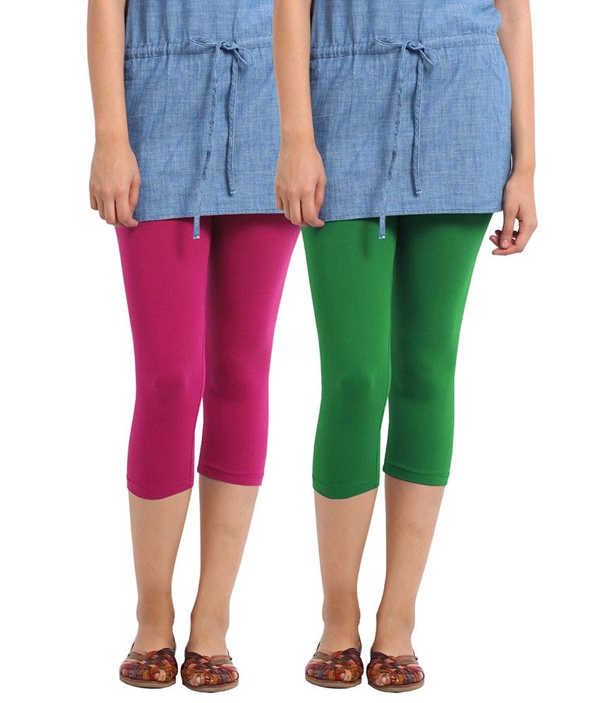 Cotton Capri Leggings Pack Of 2 Fuschia And Green available at snapdeal for Rs.479