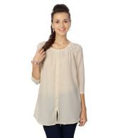 People Beige Lace Poly Crepe Top 
