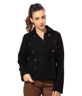 Van Heusen Black Woollen Regular Collar Coats