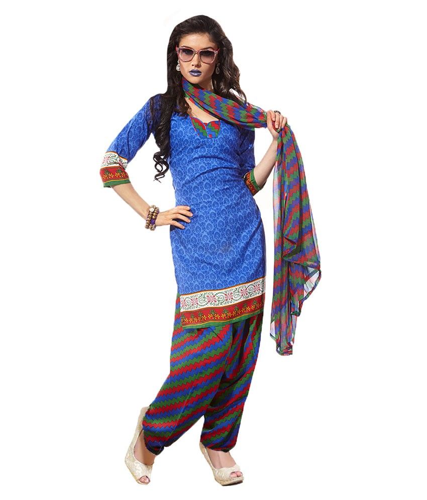 Vineberi Blue Printed Crepe Dress Material With Dupatta available at snapdeal for Rs.399