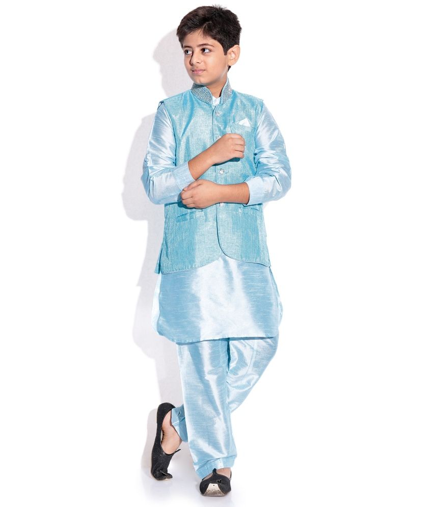 Ferozi+Color Riwaaz Ferozi Color Kurta Pajama Set With Jacket For Kids: Buy Online ...
