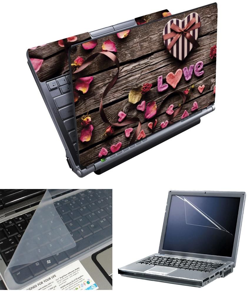 Finearts Full Panel Laptop Skin 15.6 Inch - Love Wooden With Screen Guard And Keyboad Protector Original By Sudhir Prakashan