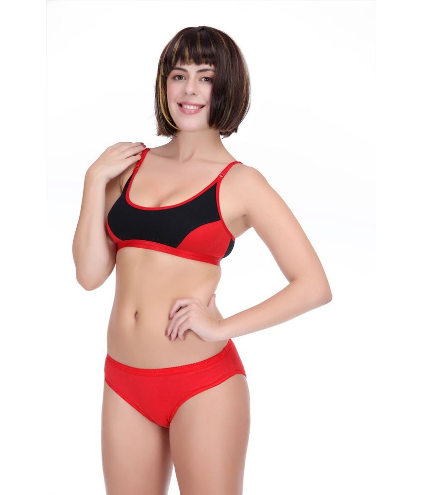 17% OFF on Selfcare Red & Black Sports Bra & Panty Sets on Snapdeal