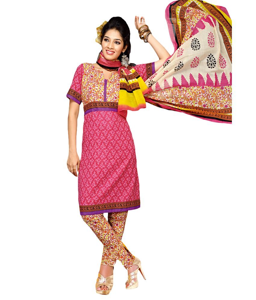 Salwar Studio Pink & Fawn Cotton Unstitched Churidar Kameez With Dupatta- Km-2689 available at snapdeal for Rs.2554