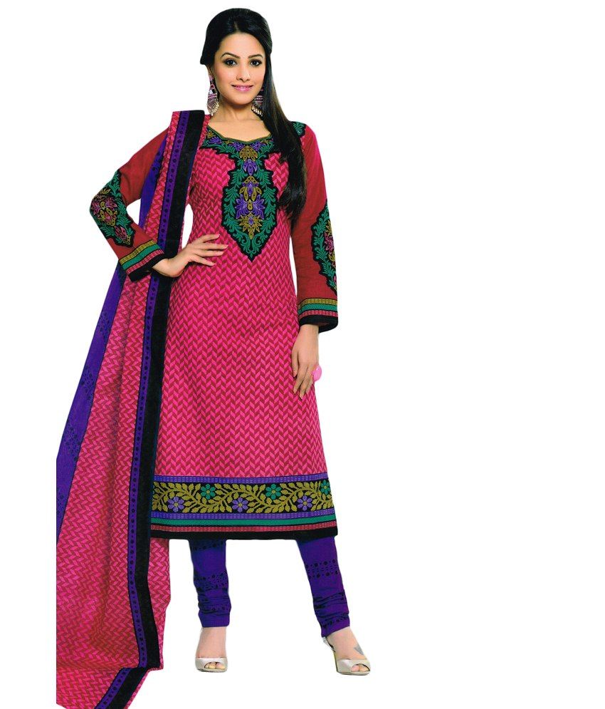 Salwar Studio Pink & Voilet Cotton Cambric Unstitched Churidar Kameez With Dupatta-mfc-902 available at snapdeal for Rs.2355