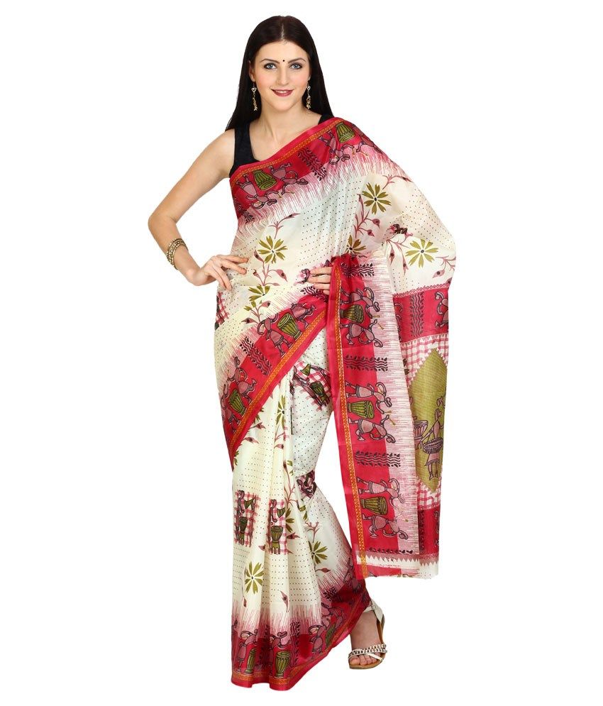 Boondh White Art Silk Saree available at snapdeal for Rs.299