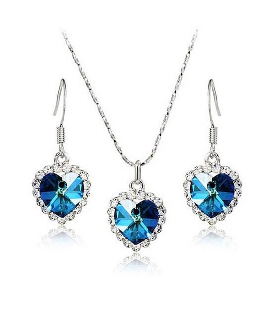 Beora Platinum Plated Crystal Titanic Blue Heart Necklace Set available at snapdeal for Rs.349