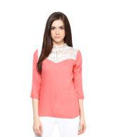 Raindrops Peach Rayon Lace Lace Top 