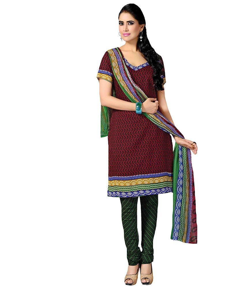 Vineberi Maroon And Black Beautiful And Elegant Unstitched Printed Cotton Salwar Suit Dress Material With Dupatta available at snapdeal for Rs.449