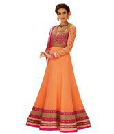 Saree Peach Faux Georgette Embroidered Anarkali Dress Material With Resham And Stone Work 