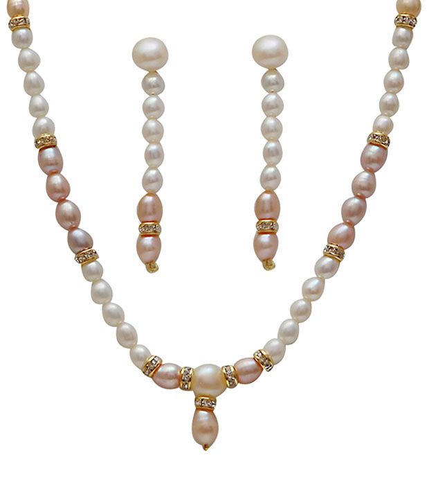 Classique Designer Jewellery Alluring White & Peach Pearl Necklace Set available at snapdeal for Rs.401