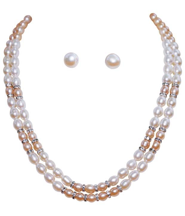 Classique Designer Jewellery Beautiful White & Peach Pearl Necklace Set available at snapdeal for Rs.1513