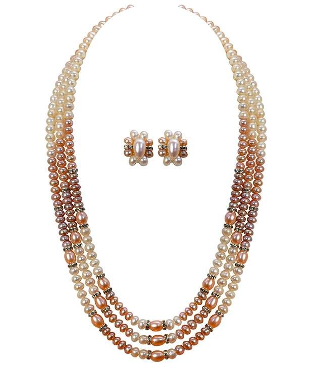 Classique Designer Jewellery Cute White & Peach Pearl Necklace Set available at snapdeal for Rs.1613