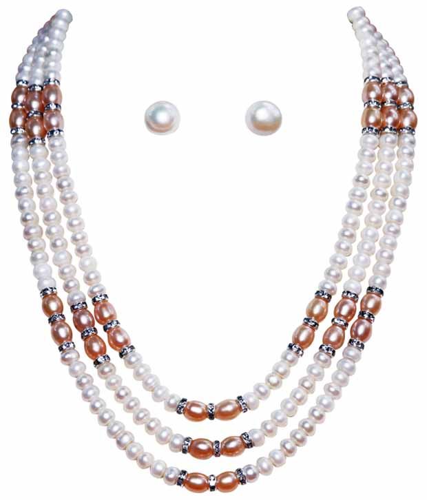 Classique Designer Jewellery Elegant White & Peach Pearl Necklace Set available at snapdeal for Rs.499