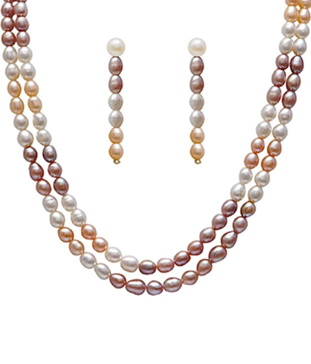 Classique Designer Jewellery Exquisite White & Peach Pearl Necklace Set available at snapdeal for Rs.1013
