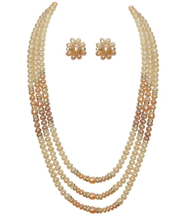 Classique Designer Jewellery Glittering White & Peach Pearl Necklace Set available at snapdeal for Rs.1613