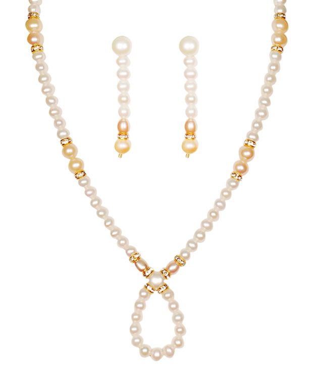 Classique Designer Jewellery Gold & White Pearl Necklace Set available at snapdeal for Rs.179