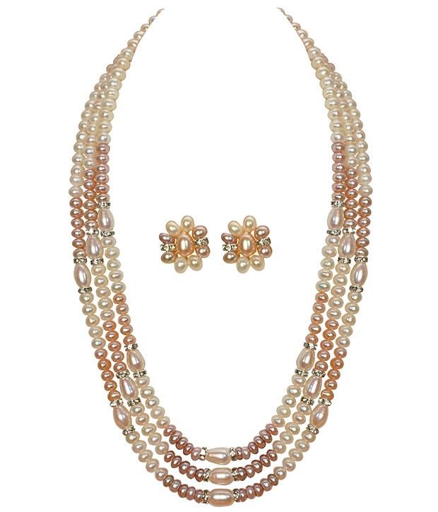Classique Designer Jewellery Marvellous White & Peach Pearl Necklace Set available at snapdeal for Rs.2014