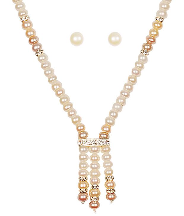Classique Designer Jewellery Sheeny White & Peach Pearl Necklace Set available at snapdeal for Rs.299